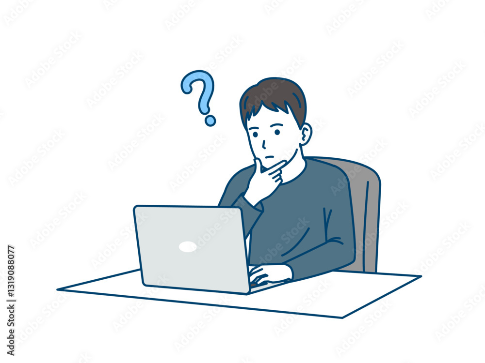 ノートパソコンを使う若い男性のイラスト ノートパソコンを使う若い男性のイラスト