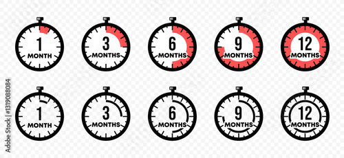 Stopwatch with months from 1 to 12 vector design