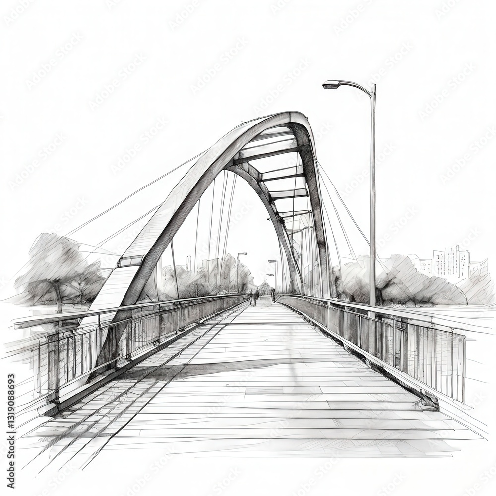 Obraz premium an AI Image Generator, Illustrated Perspective of a Scenic Pedestrian Bridge