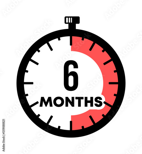 Stopwatch and 6 months graphic design