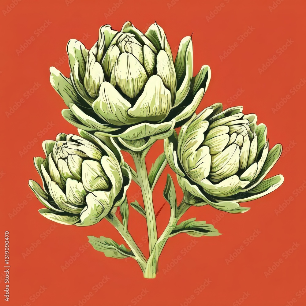 Obraz premium an AI Image Generator, Detailed Illustration of Three Artichokes