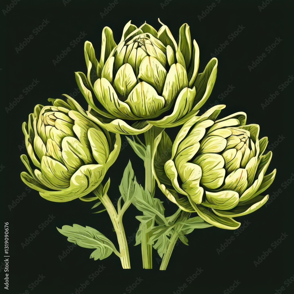 Fototapeta premium an AI Image Generator, Detailed Illustration of Three Artichokes