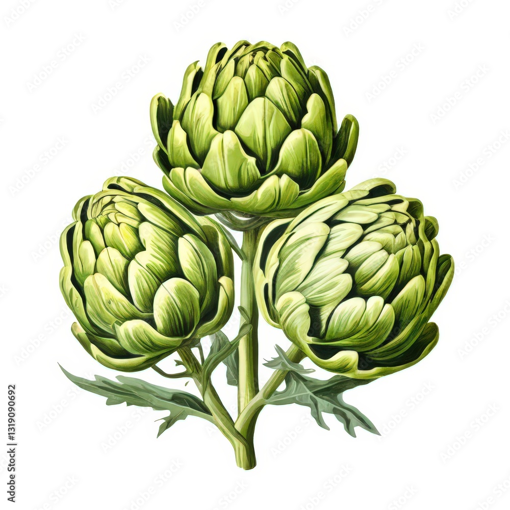 Obraz premium an AI Image Generator, Detailed Illustration of Three Artichokes