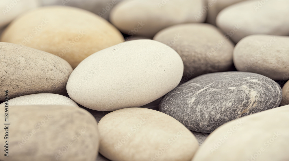 Many round pebbles showing different colors and textures creating relaxing atmosphere Many round pebbles showing different colors and textures creating relaxing atmosphere