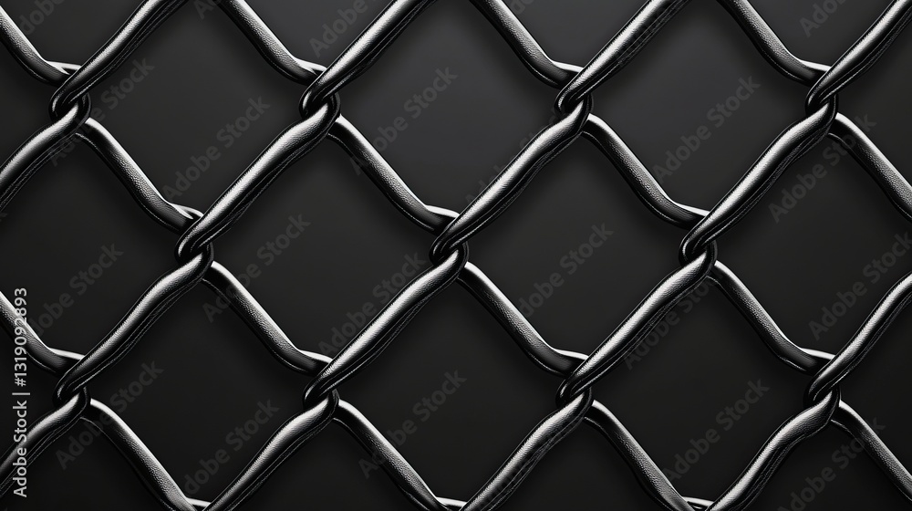 Fototapeta premium Seamless black metal mesh pattern in vector format, showcasing a steel wire chain-link fence silhouette. 