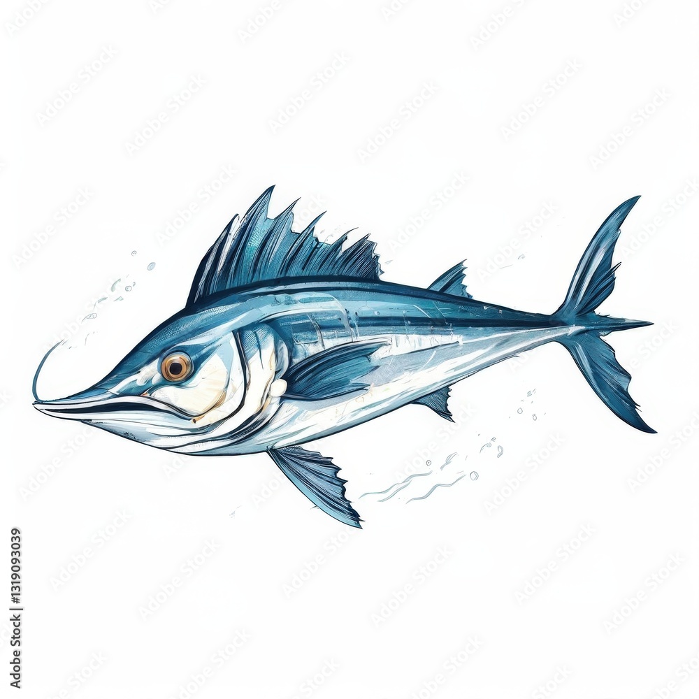 an AI Image Generator, Vibrant Artistic Illustration of a Blue Marlin Fish an AI Image Generator, Vibrant Artistic Illustration of a Blue Marlin Fish