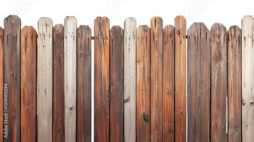 Wooden fence digitally isolated on a white background, complete with a clipping path for easy editing. 
