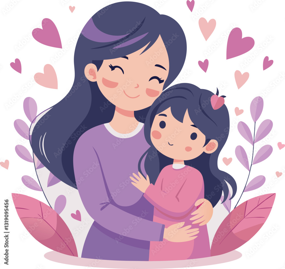 Heartwarming Mother and Daughter Hug Illustration for Mother's Day Celebration and Family Love Concept Heartwarming Mother and Daughter Hug Illustration for Mother's Day Celebration and Family Love Concept