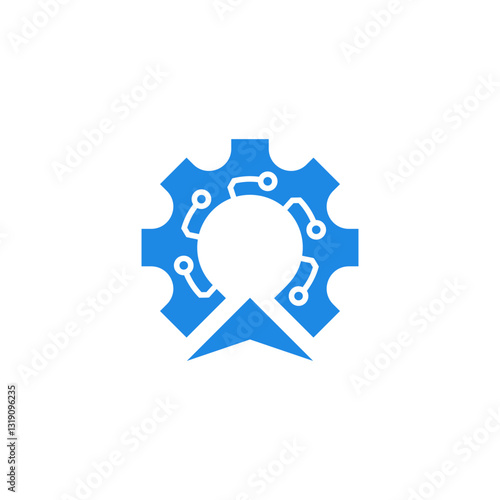 Automation Gear as Portal with Launching Rocket, System Robotic Logo Design Vector