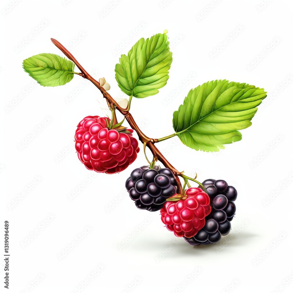 the AI Image Generator, Illustrated Raspberry Branch with Vibrant Red Berries the AI Image Generator, Illustrated Raspberry Branch with Vibrant Red Berries