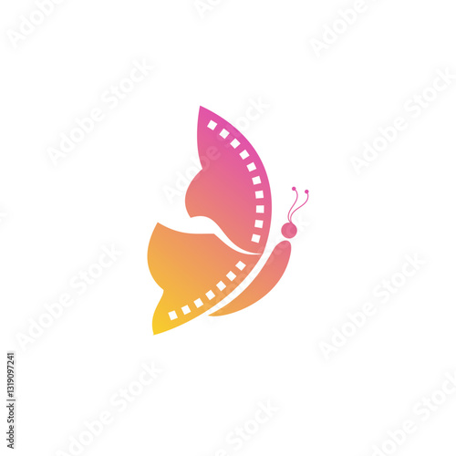 Colorful Butterfly with a Cinema Film Roll, Memories and Nostalgic Moments Logo Design Vector