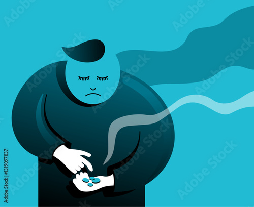 Sad person counting pocket money in hand