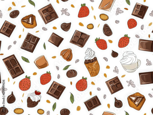 Wallpaper Mural Chocolate bars, strawberries and whipped cream forming a seamless sweet pattern Torontodigital.ca