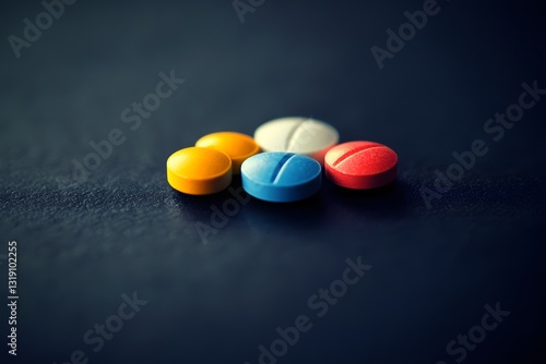 Colorful Pills on a Dark Surface
