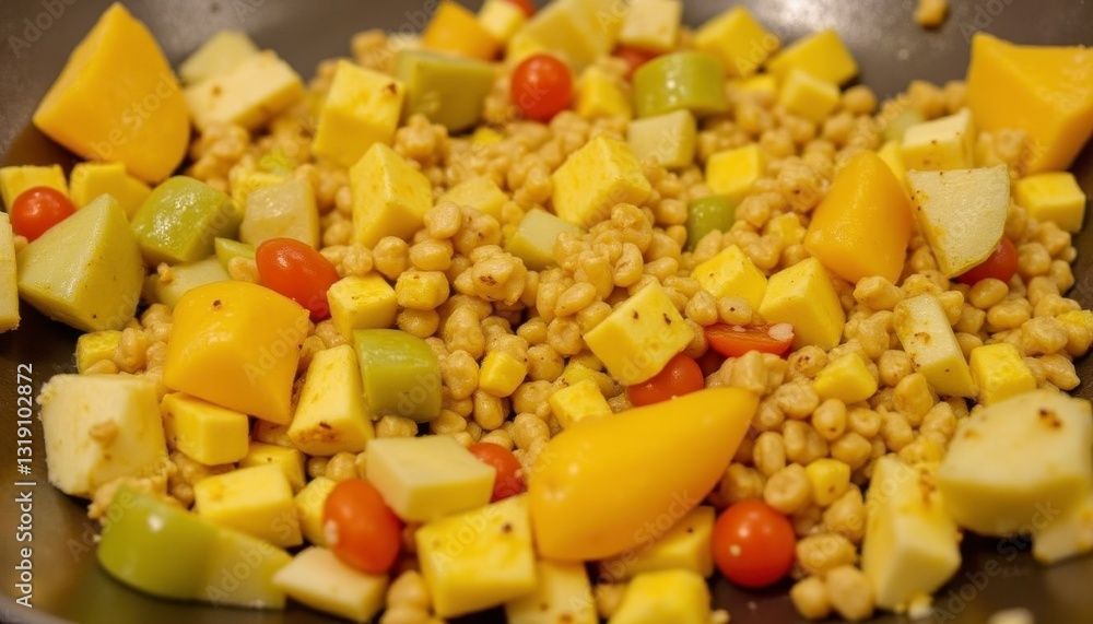 Colorful Cheese And Grain Medley In A Skillet Colorful Cheese And Grain Medley In A Skillet