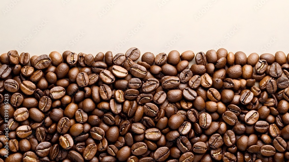 Fototapeta premium Richly Textured Roasted Coffee Beans in Immersive Close Up Details Smooth Glossy Highlights Deep Brown Hues and Artisanal Craftsmanship for a Premium Gourmet Coffee Experience