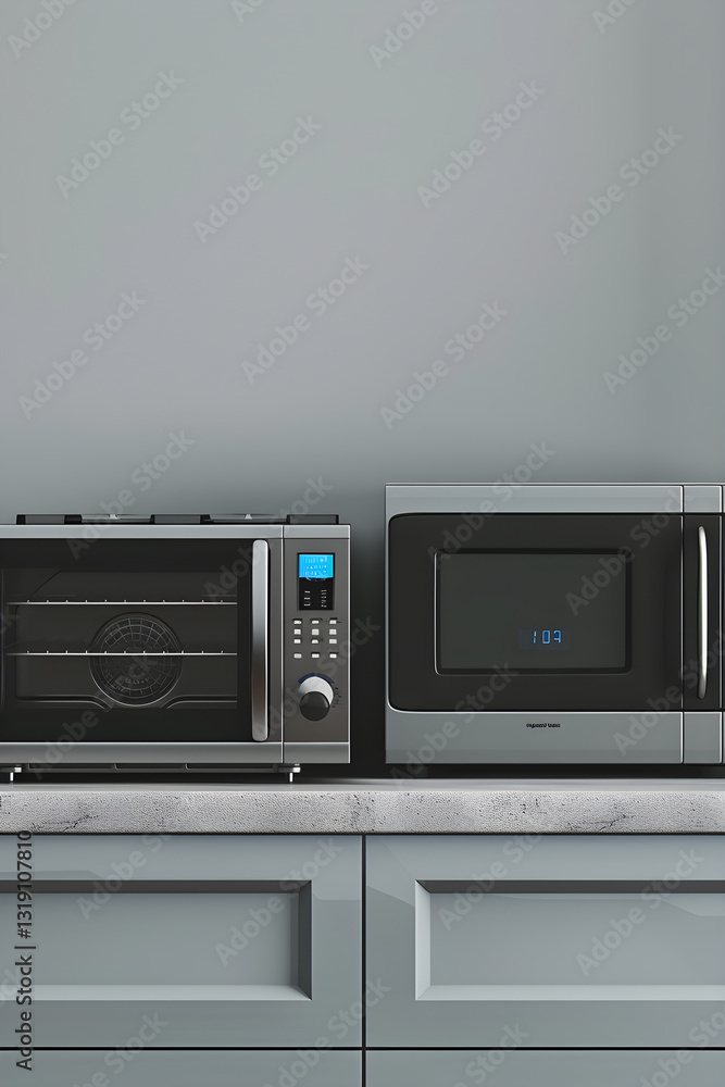 Obraz premium Comparative Kitchen Scene: Toaster Oven and Microwave on a Sleek Countertop