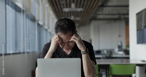 Asian businessman burn out on failed job in office. Elderly office worker expresses emotions Failed to work No success. Financial Communication Business problem. Working too hard overtime