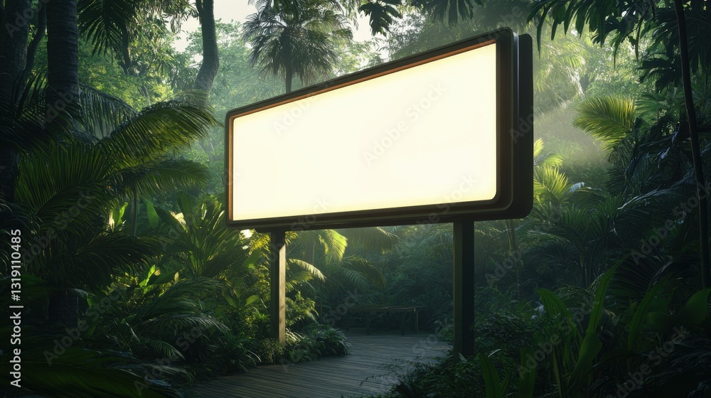 Fototapeta premium blank blackboard empty blackboard school. Bright Billboard in a Lush Tropical Jungle