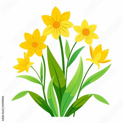  Yellow spring flowers vector art on white back round