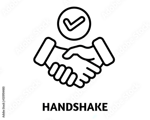 handshake editable stroke outline icon isolated on white background flat vector illustration, black outline, Pixel perfect