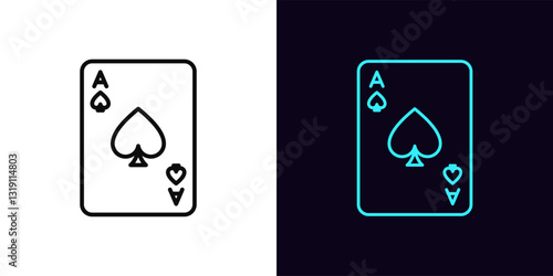 Outline spade ace icon, with editable stroke. Card ace with spade icon, outline silhouette. Spade card, poker game, play card suit, poker playroom, gambling casino game, black jack. Vector icon