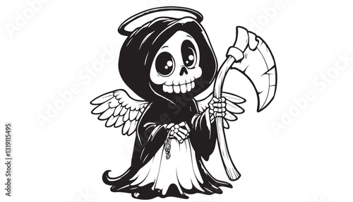 Vector illustration of cartoon halloween black and white drawing For children to learn to color according to the picture.