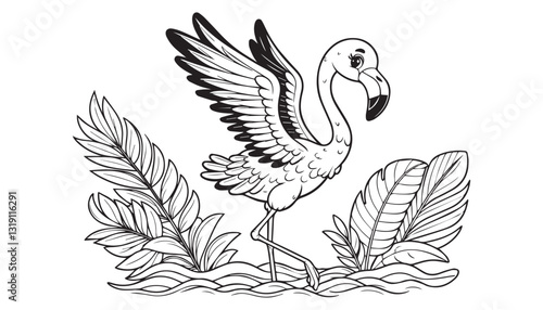Vector illustration of cartoon bird black and white drawing For children to learn to color according to the picture.