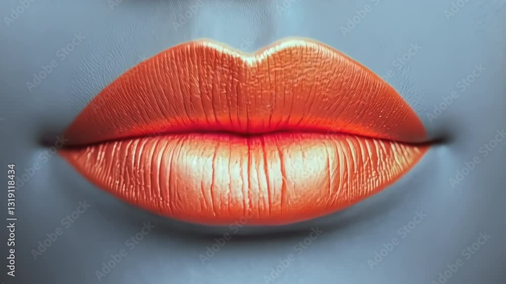 Close-up of Sensual Lips Whispering in Shimmering Orange. Seamless loop close-up of elegant lips with vibrant orange lipstick whispering softly. Perfect for beauty ads, cosmetic branding. Close-up of Sensual Lips Whispering in Shimmering Orange. Seamless loop close-up of elegant lips with vibrant orange lipstick whispering softly. Perfect for beauty ads, cosmetic branding.