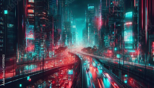 Cyberpunk glitch texture with distorted pixels