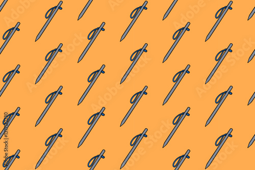 climbing bolt, nail colorful seamless pattern on orange background set. doodle wedge, spindle equipment illustration pattern background. peg climber background for climbing sport club merchandise