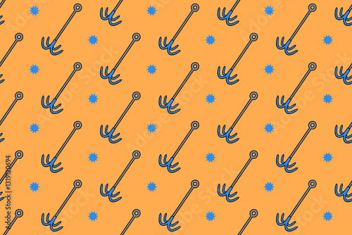 climbing anchor colorful seamless pattern on orange background set. doodle bolt, spindle, wedge equipment illustration pattern background. climbing hook background for climbing sport club merchandise