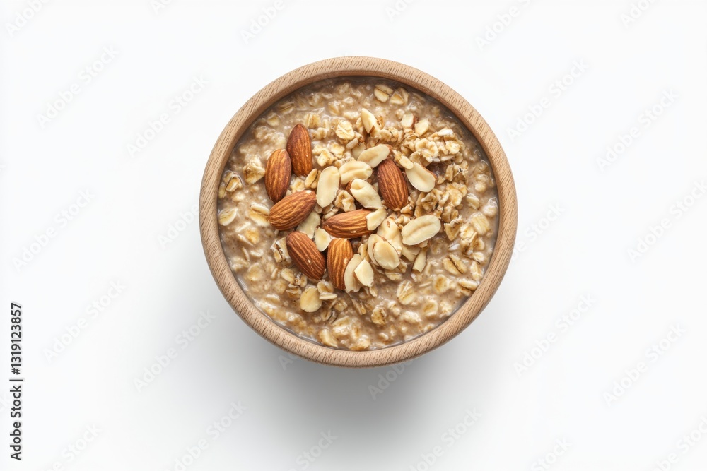 Bowl of overnight oats with nuts, minimalist style, earthy colors, healthy breakfast concept Bowl of overnight oats with nuts, minimalist style, earthy colors, healthy breakfast concept
