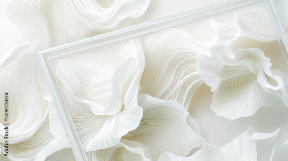 Abstract White Paper Sculpture in Frame: A Study in Light and Form