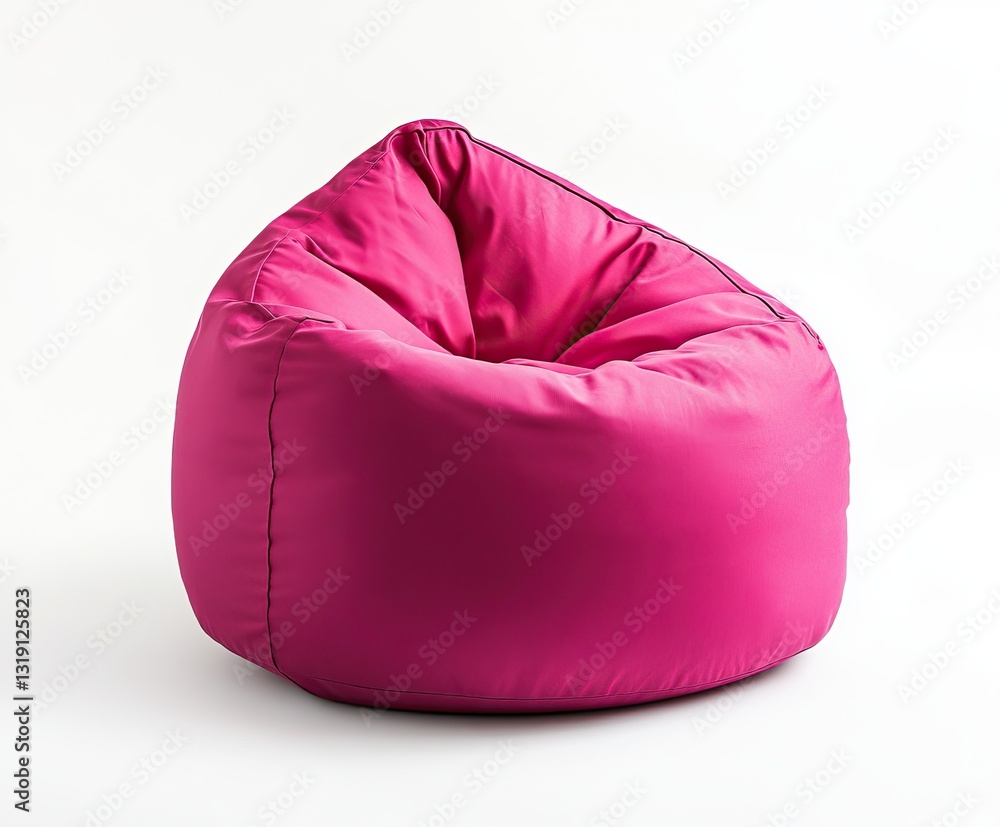 A single bright pink bean bag chair on a pure white background. A single bright pink bean bag chair on a pure white background.