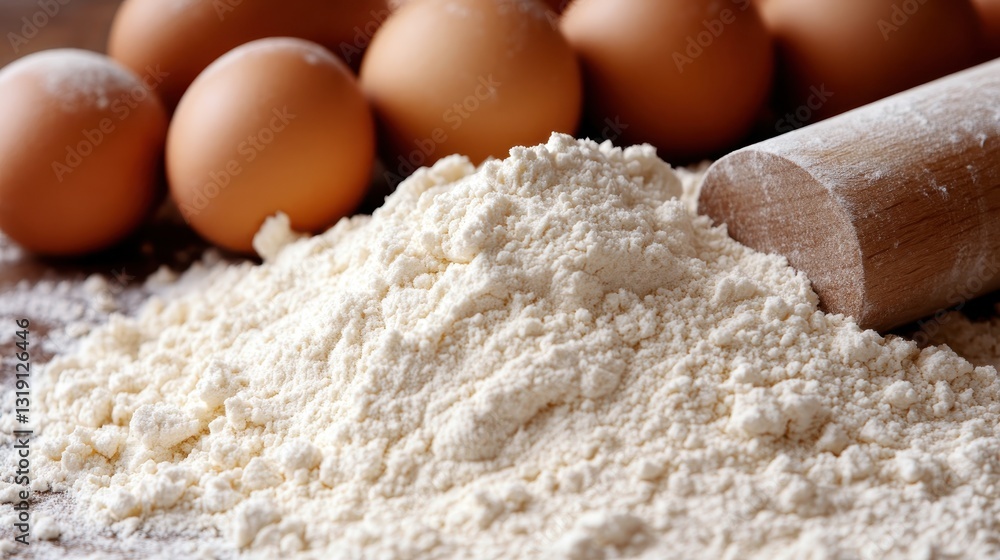 This image showcases soft flour and brown eggs artfully arranged, perfect for inspiring home bakers to create delicious culinary delights and cherished memories. This image showcases soft flour and brown eggs artfully arranged, perfect for inspiring home bakers to create delicious culinary delights and cherished memories.