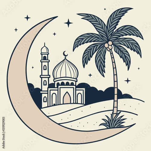 Vector logo of the mosques and the word Eid Mobarak & Ramadan Karim.