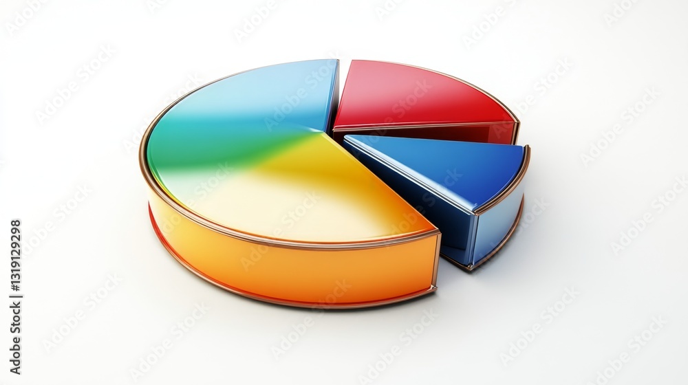 Obraz premium A professional D pie chart with metallic shades, surrounded by a clean white background, showcasing corporate data.