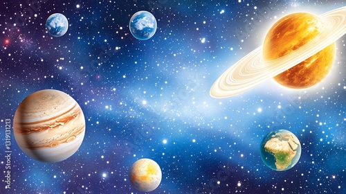 Stunning Space Scene Planets Stars Galaxy Universe Background Image
