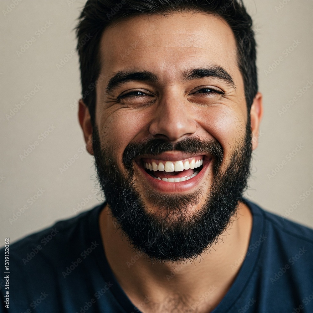 Obraz premium Close-Up of a Happy Bearded Man Laughing and Smiling Cheerfully