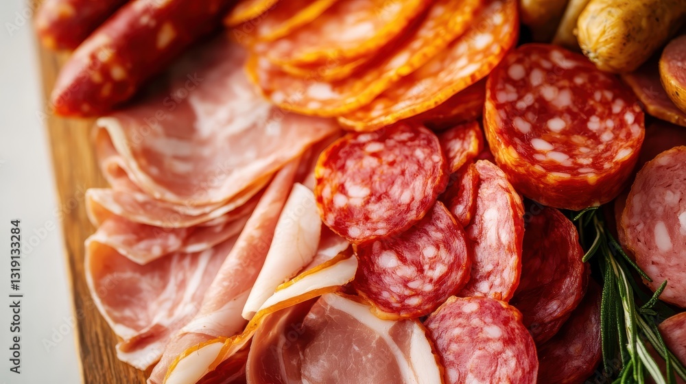 A stunning artisanal collection of assorted meats, styled on a white marble surface, presenting a clean and luxurious look that appeals to food lovers. A stunning artisanal collection of assorted meats, styled on a white marble surface, presenting a clean and luxurious look that appeals to food lovers.