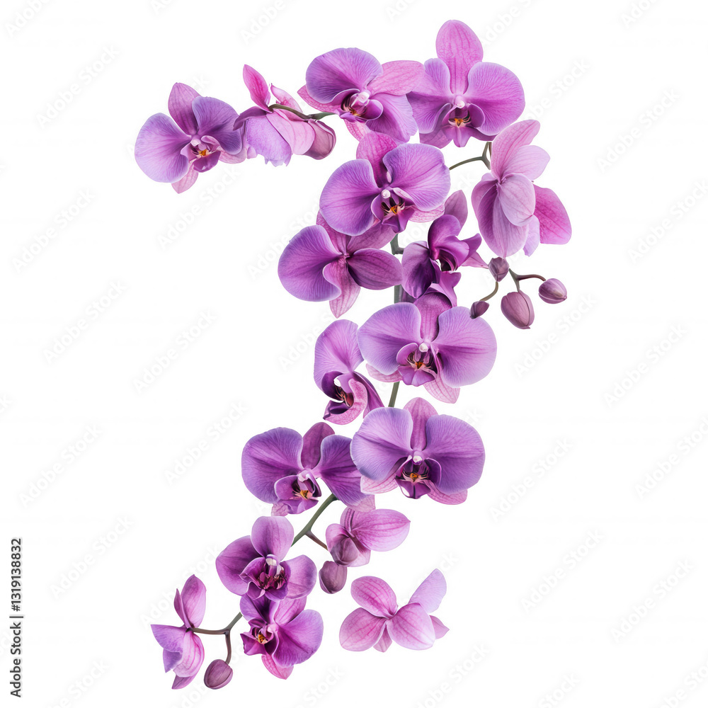 A vibrant arrangement of purple orchids showcasing delicate petals and graceful curves. A vibrant arrangement of purple orchids showcasing delicate petals and graceful curves.