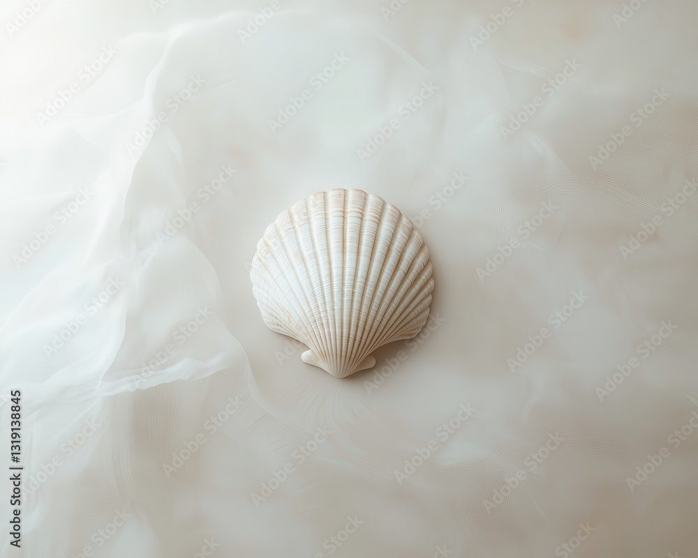 Elegant Seashell on Soft Fabric Background in Natural Light Elegant Seashell on Soft Fabric Background in Natural Light