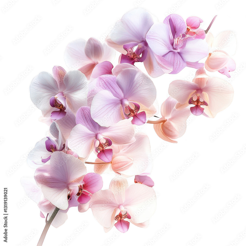 A cluster of delicate orchids features soft pink and white petals, showcasing their intricate details and vibrant beauty. A cluster of delicate orchids features soft pink and white petals, showcasing their intricate details and vibrant beauty.