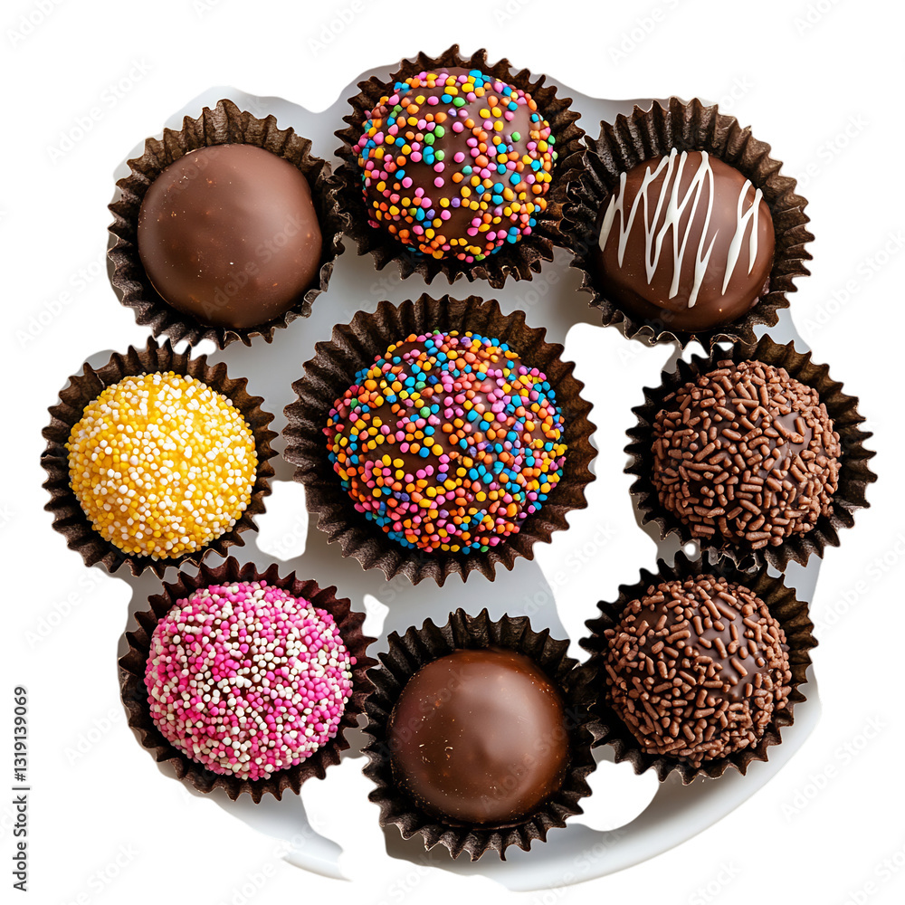 A Brazilian Brigadeiro Platter with Rich Chocolate Truffles Isolated on Transparent Background A Brazilian Brigadeiro Platter with Rich Chocolate Truffles Isolated on Transparent Background