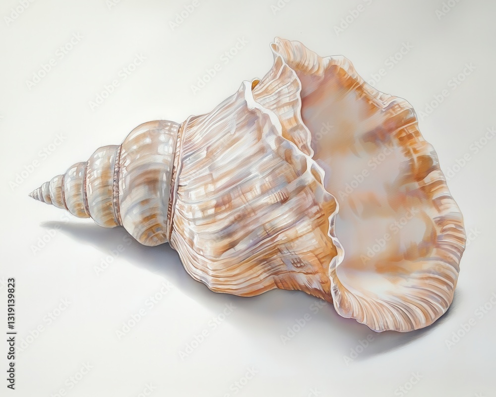 Obraz premium Beautiful Spiral Shell on a Light Background with Unique Patterns