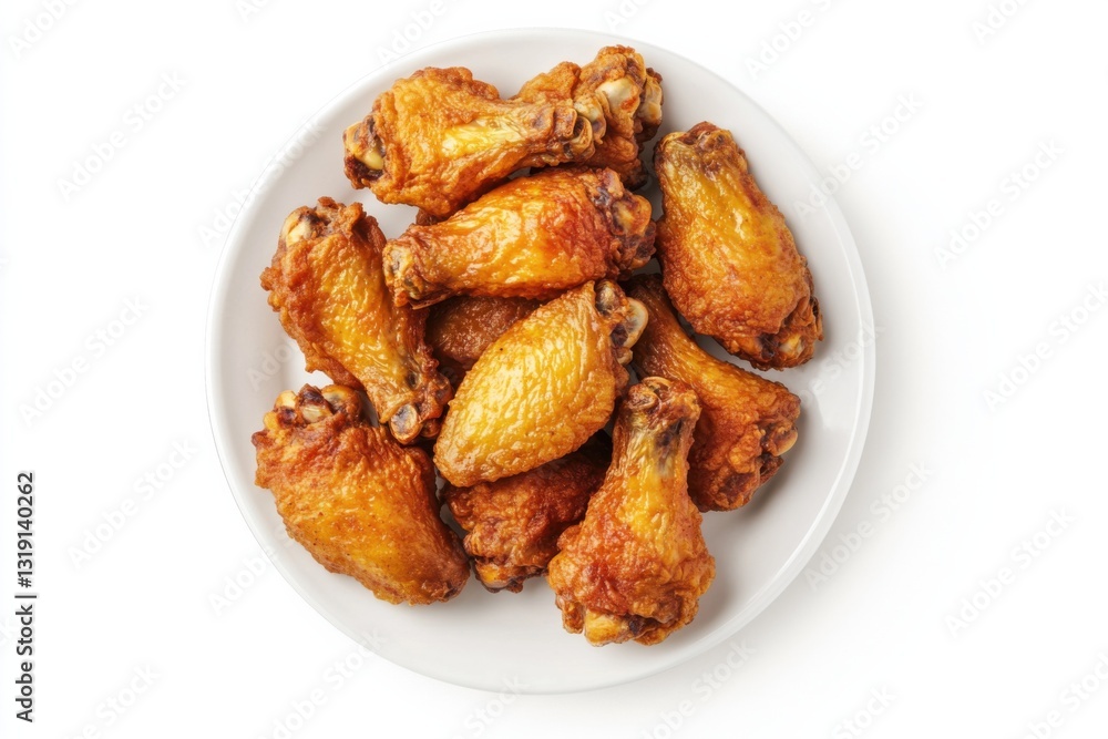 Crispy fried chicken wings on a white background, food photography, golden brown colors, culinary concept Crispy fried chicken wings on a white background, food photography, golden brown colors, culinary concept