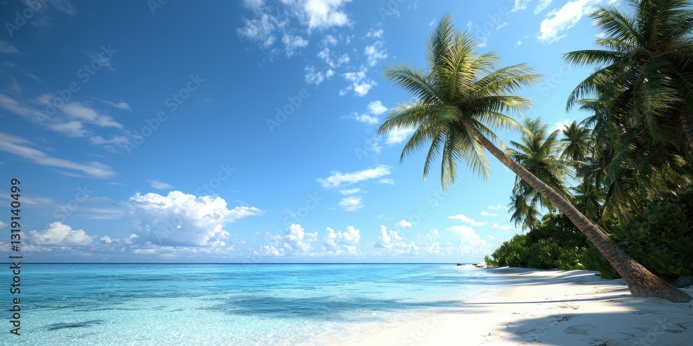 Tranquil Beach Scene with Coconut Trees and Gentle Breeze Tranquil Beach Scene with Coconut Trees and Gentle Breeze