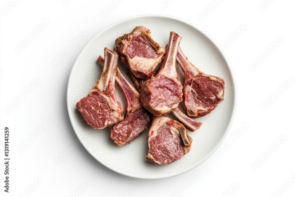 Grilled lamb chops on a plate, isolated on a white background, food photography Grilled lamb chops on a plate, isolated on a white background, food photography
