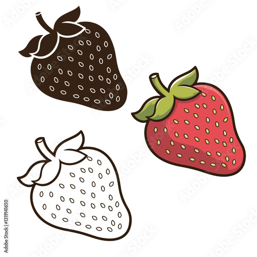 set vector illustration outline coloring page strawberry silhouettes	